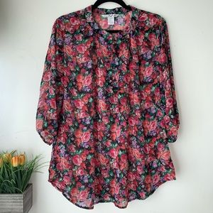 Christine V sheer floral blouse 3/4 sleeve